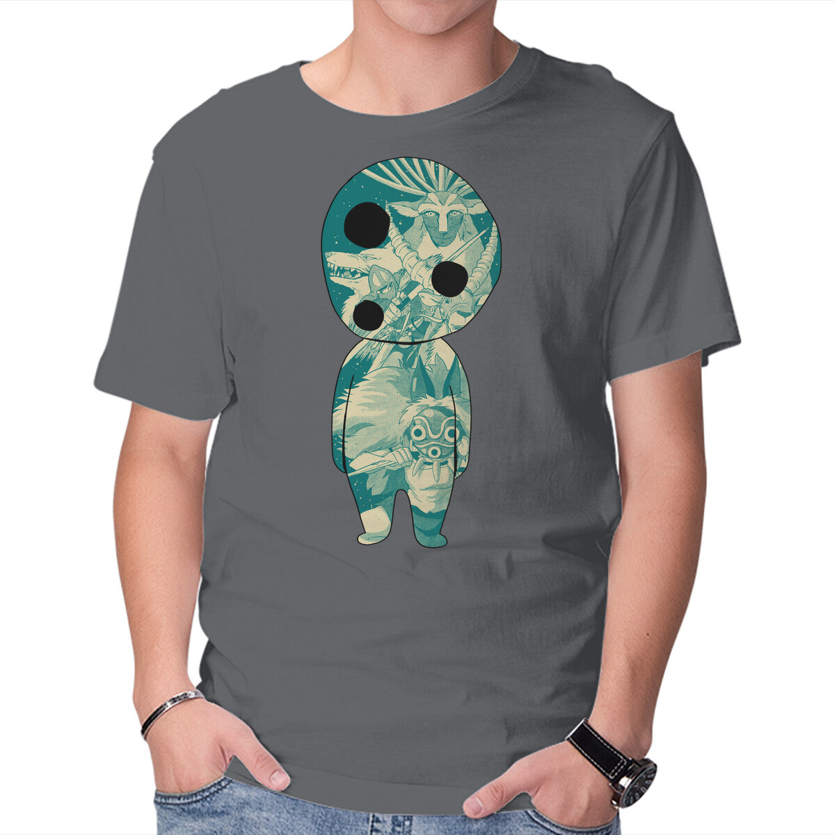 The Spirit Of The Forest – Anime Graphic T-Shirt in charcoal, product display