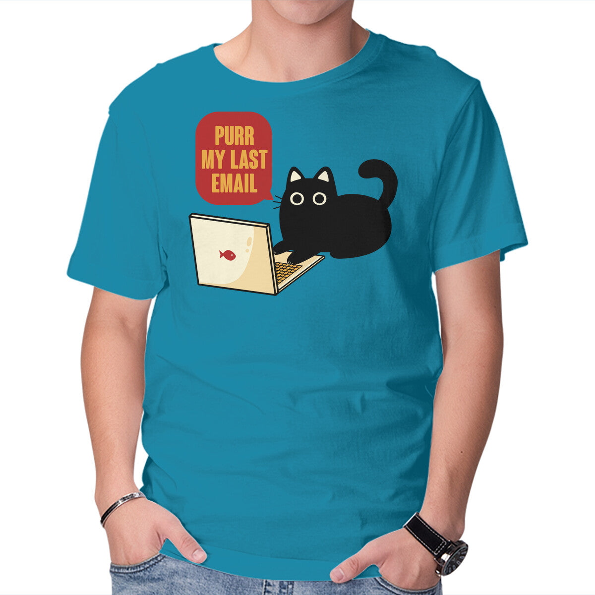 Purr My Last Email – Cat Graphic T-Shirt in turquoise, product display