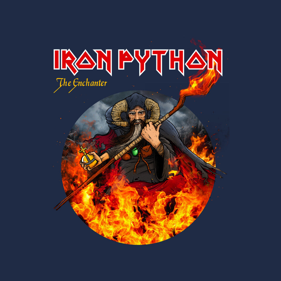 Iron Python – Music Graphic T-Shirt design artwork for navy graphic T-shirt