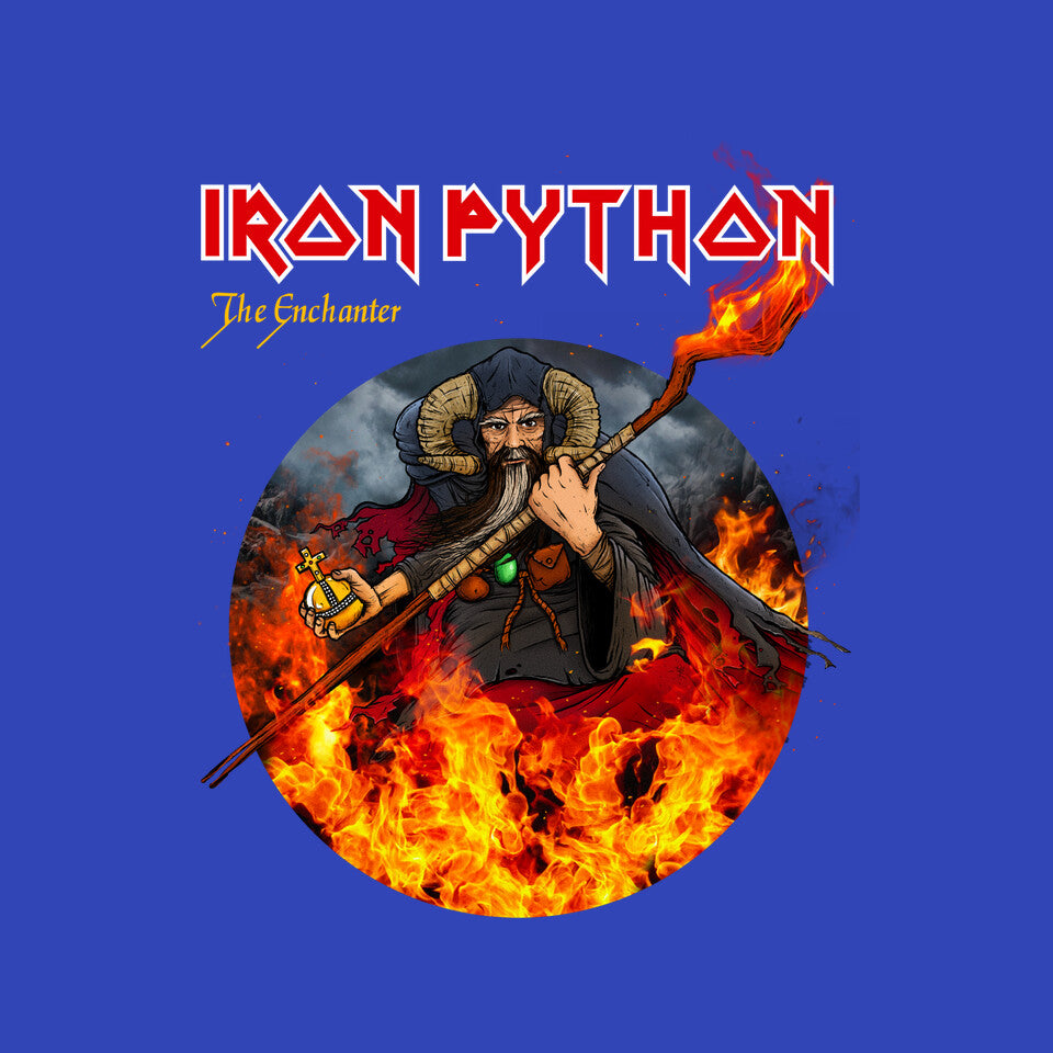Iron Python – Music Graphic T-Shirt design artwork for royal blue graphic T-shirt