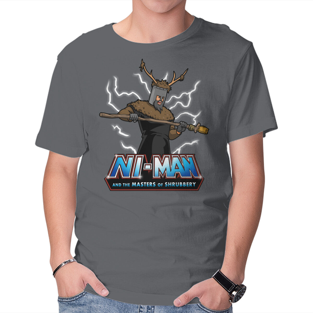 Masters Of Shrubbery – Fantasy Graphic T-Shirt in charcoal, product display