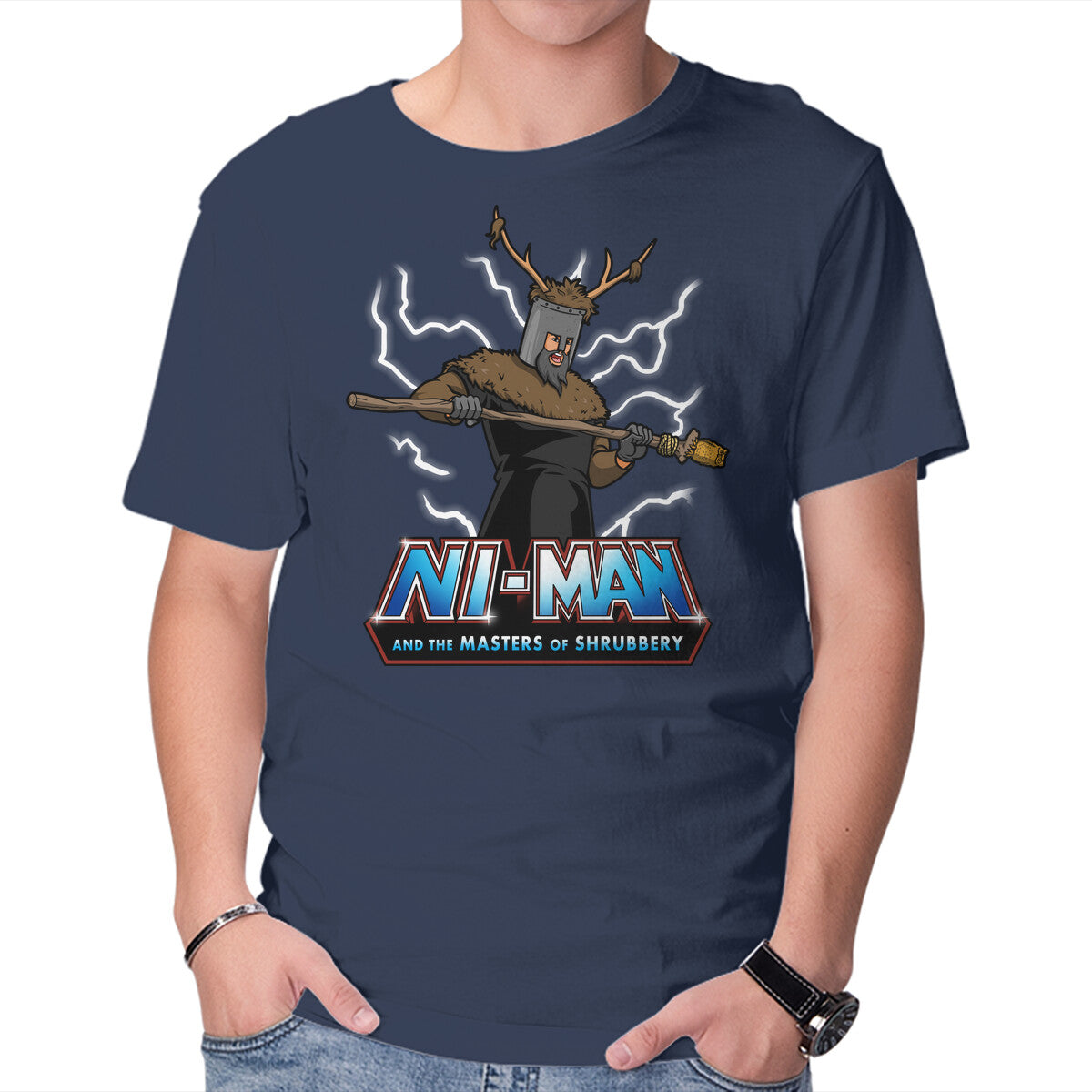 Masters Of Shrubbery – Fantasy Graphic T-Shirt in navy, product display