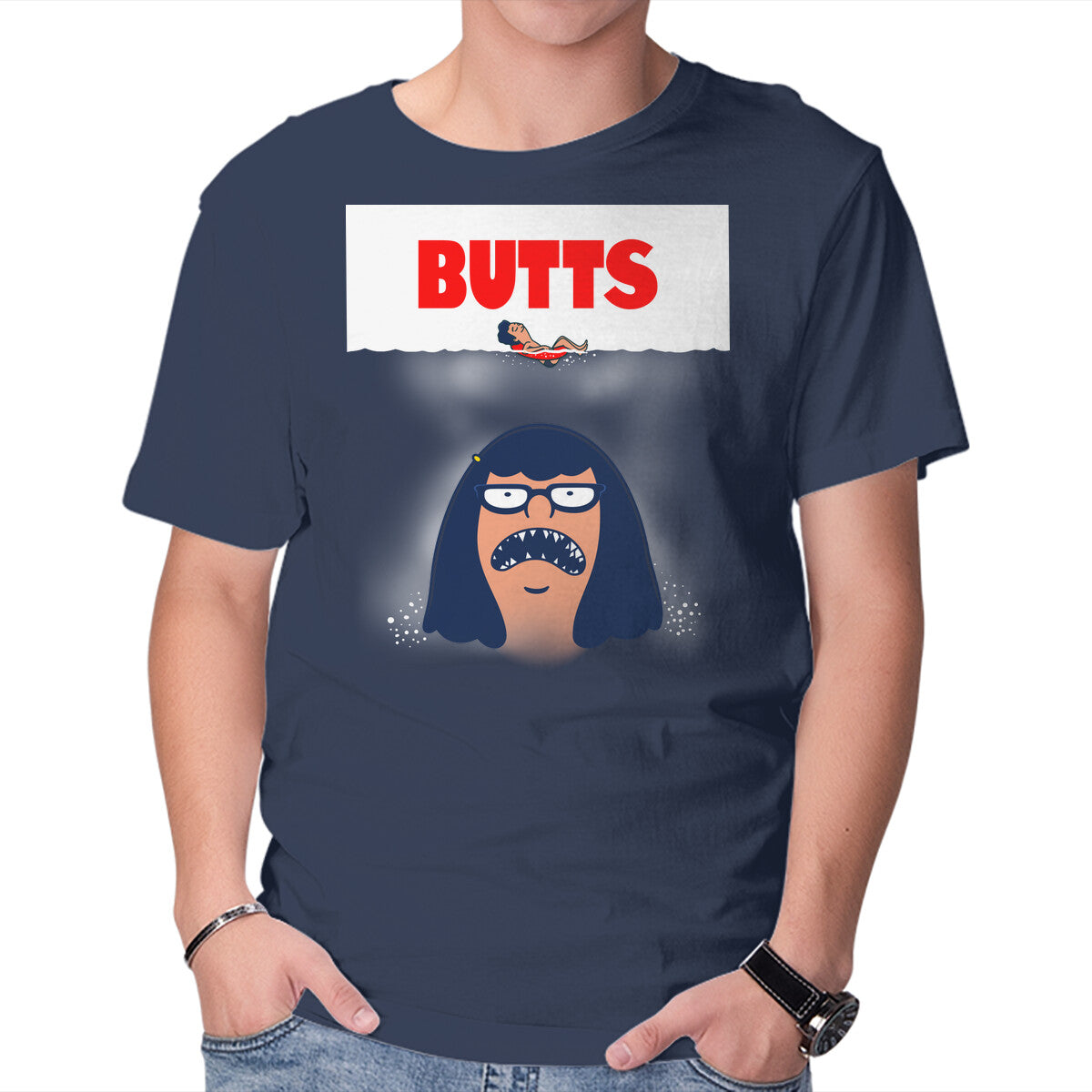 Butt Shark – Funny Graphic T-Shirt in navy, product display