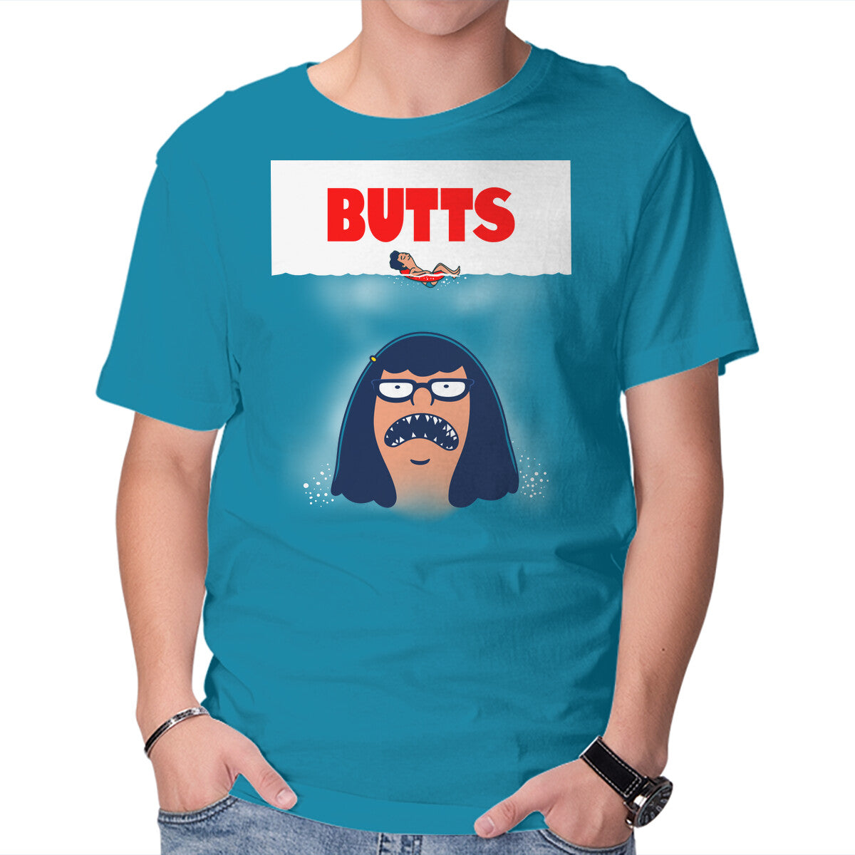 Butt Shark – Funny Graphic T-Shirt in turquoise, product display