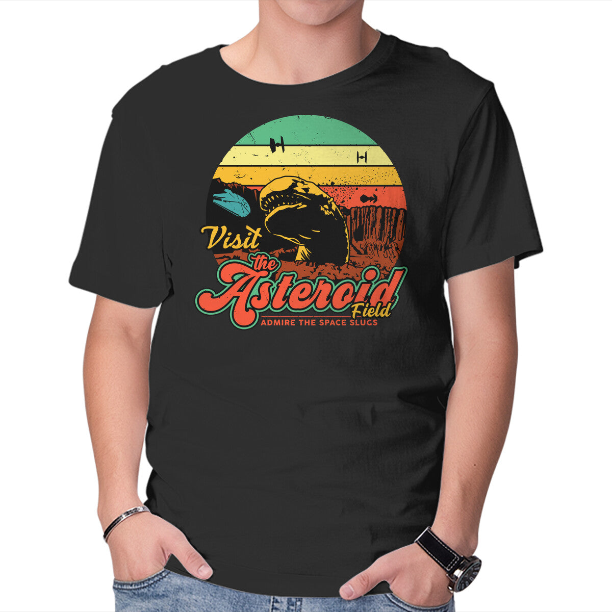 The Asteroid Field – Sci-Fi Graphic T-Shirt in black, product display