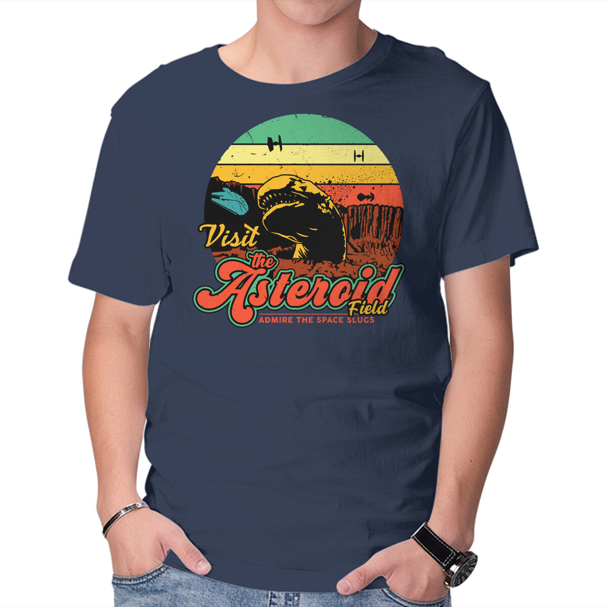 The Asteroid Field – Sci-Fi Graphic T-Shirt in navy, product display