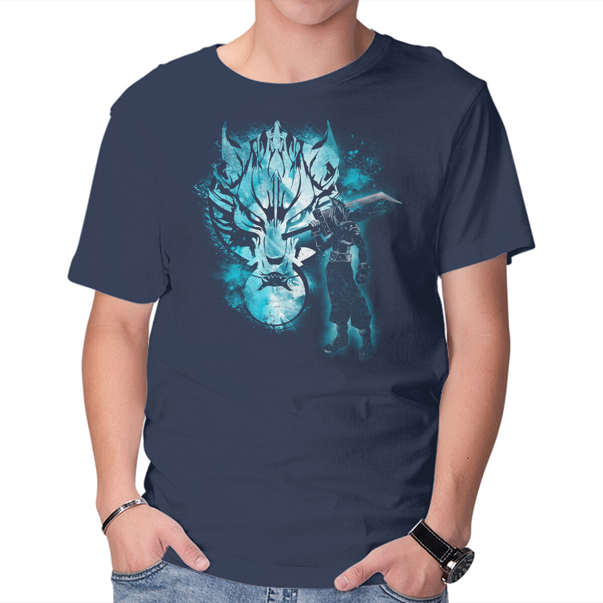 The Former Soldier – Gaming Graphic T-Shirt in navy, product display