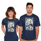 Model wearing navy The Father – Sci-Fi Graphic T-Shirt
