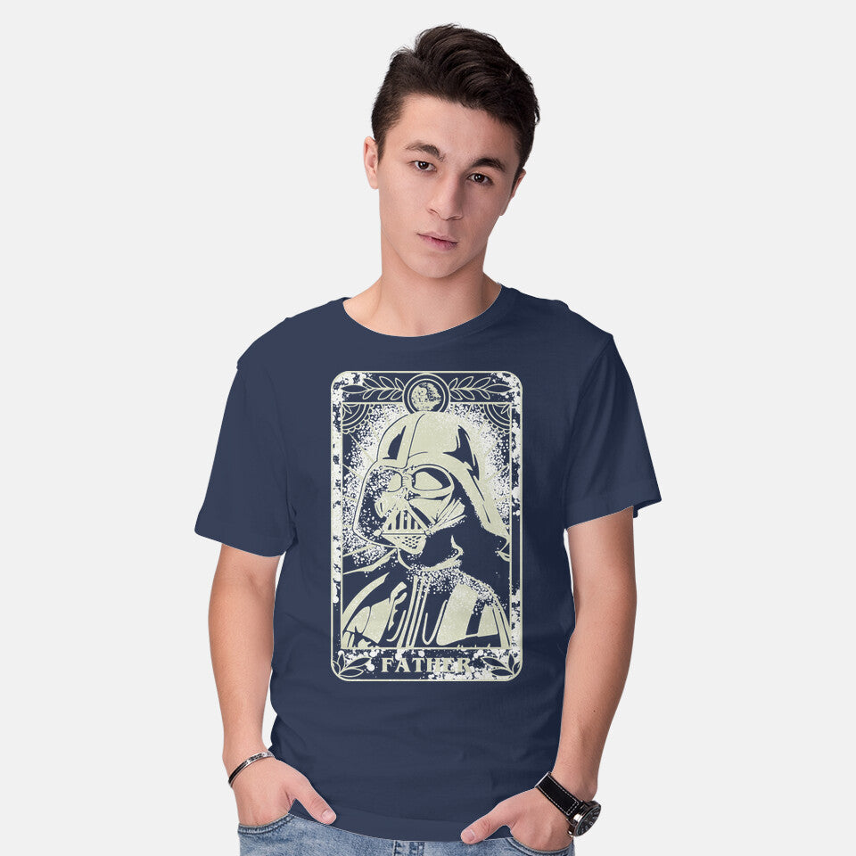 Model wearing navy The Father – Sci-Fi Graphic T-Shirt