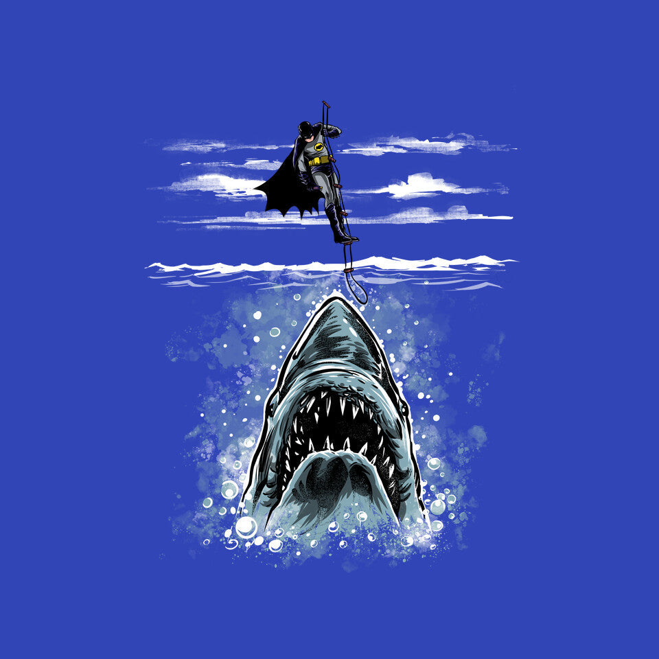 Shark Repellent – Movie Graphic T-Shirt design artwork for royal blue graphic T-shirt