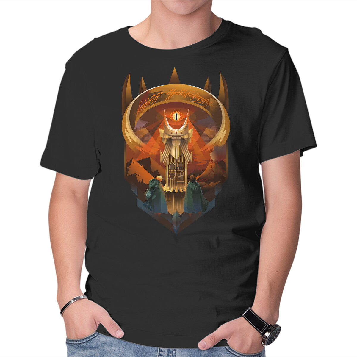 Art Deco Dark Tower – Fantasy Graphic T-Shirt in black, product display