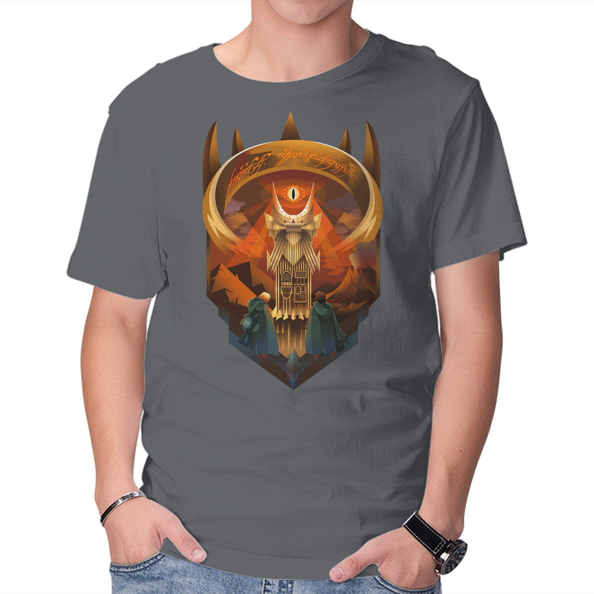 Art Deco Dark Tower – Fantasy Graphic T-Shirt in charcoal, product display