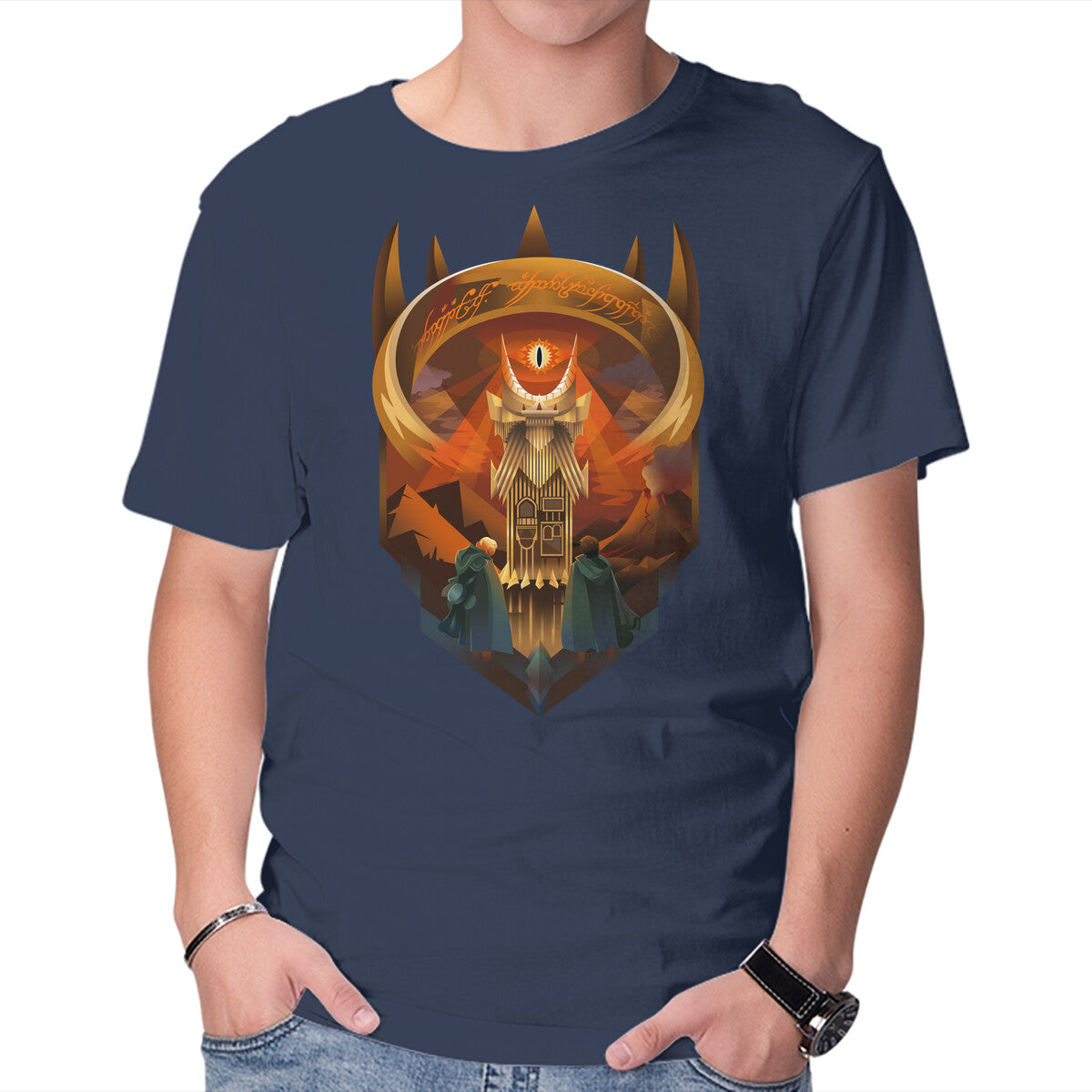 Art Deco Dark Tower – Fantasy Graphic T-Shirt in navy, product display