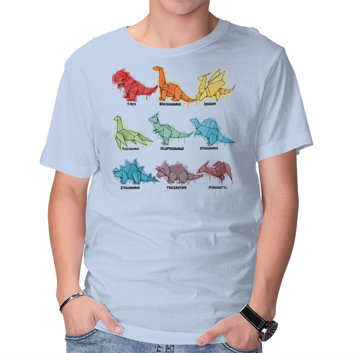 Origami Saurs – Dinosaur Graphic T-Shirt in blue, product display