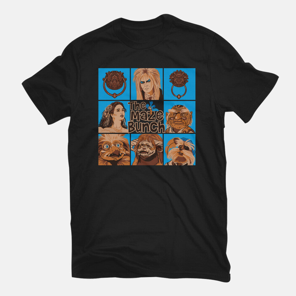 The Maze Bunch – Fantasy Graphic T-Shirt in black, flat-lay product view