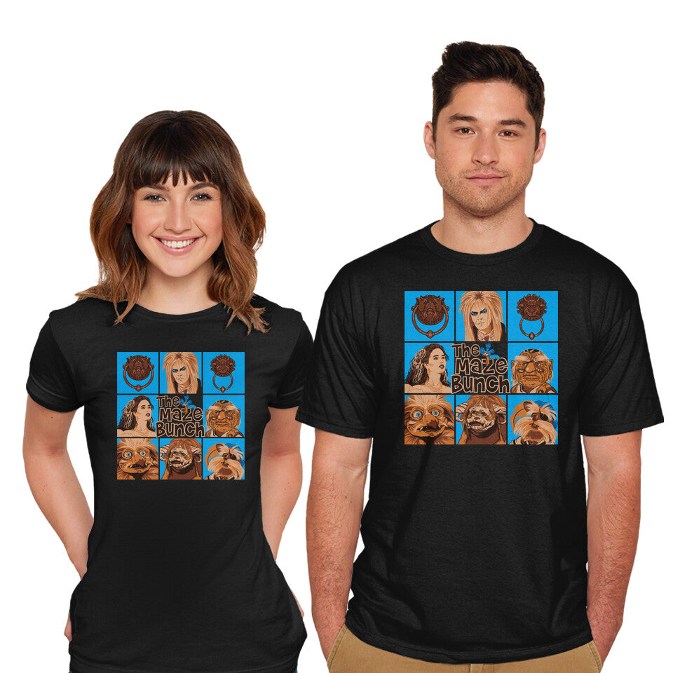 Model wearing black The Maze Bunch – Fantasy Graphic T-Shirt