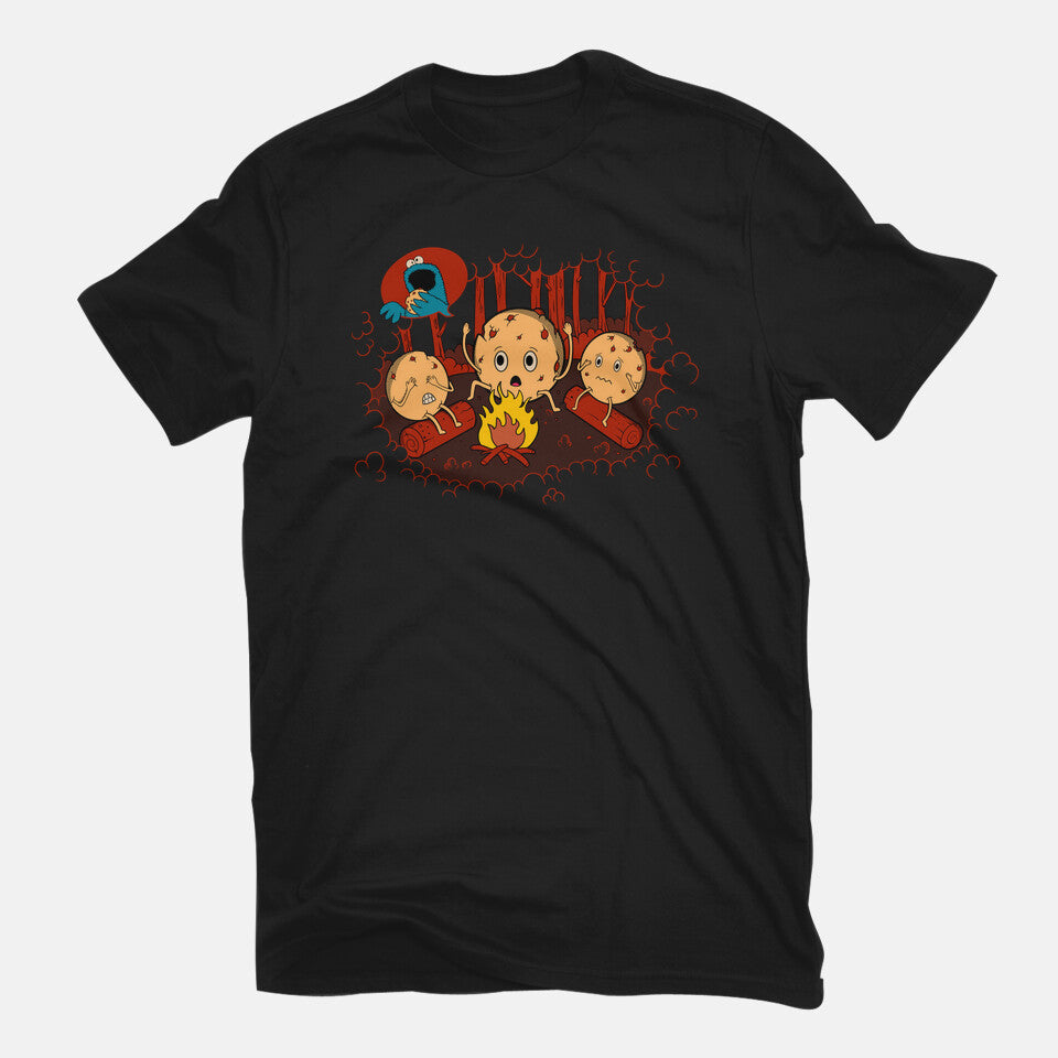 Cookie Camp – Horror Graphic T-Shirt in black, flat-lay product view