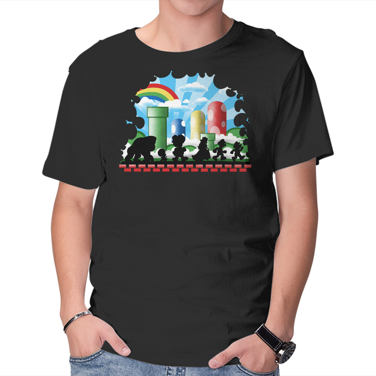 The Fellowship Of The Plumbers – Gaming Graphic T-Shirt in black, product display