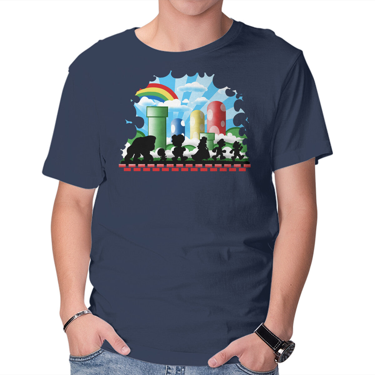 The Fellowship Of The Plumbers – Gaming Graphic T-Shirt in navy, product display