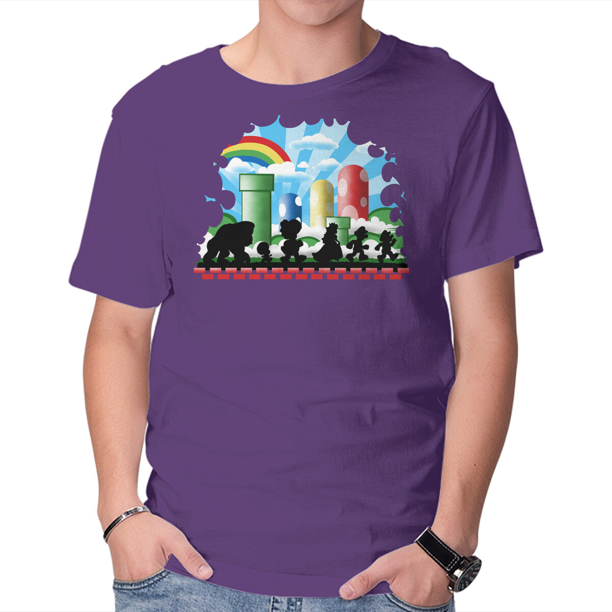 The Fellowship Of The Plumbers – Gaming Graphic T-Shirt in purple, product display