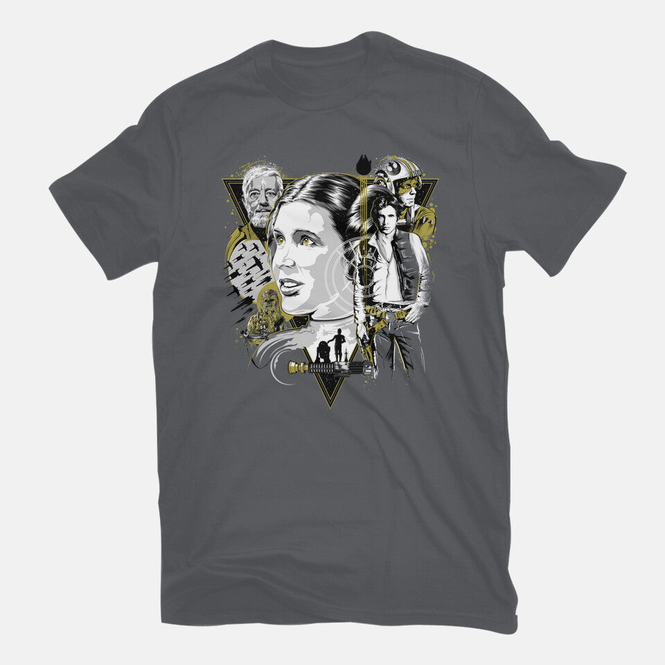 Classic Trilogy – Sci-Fi Graphic T-Shirt in charcoal, flat-lay product view