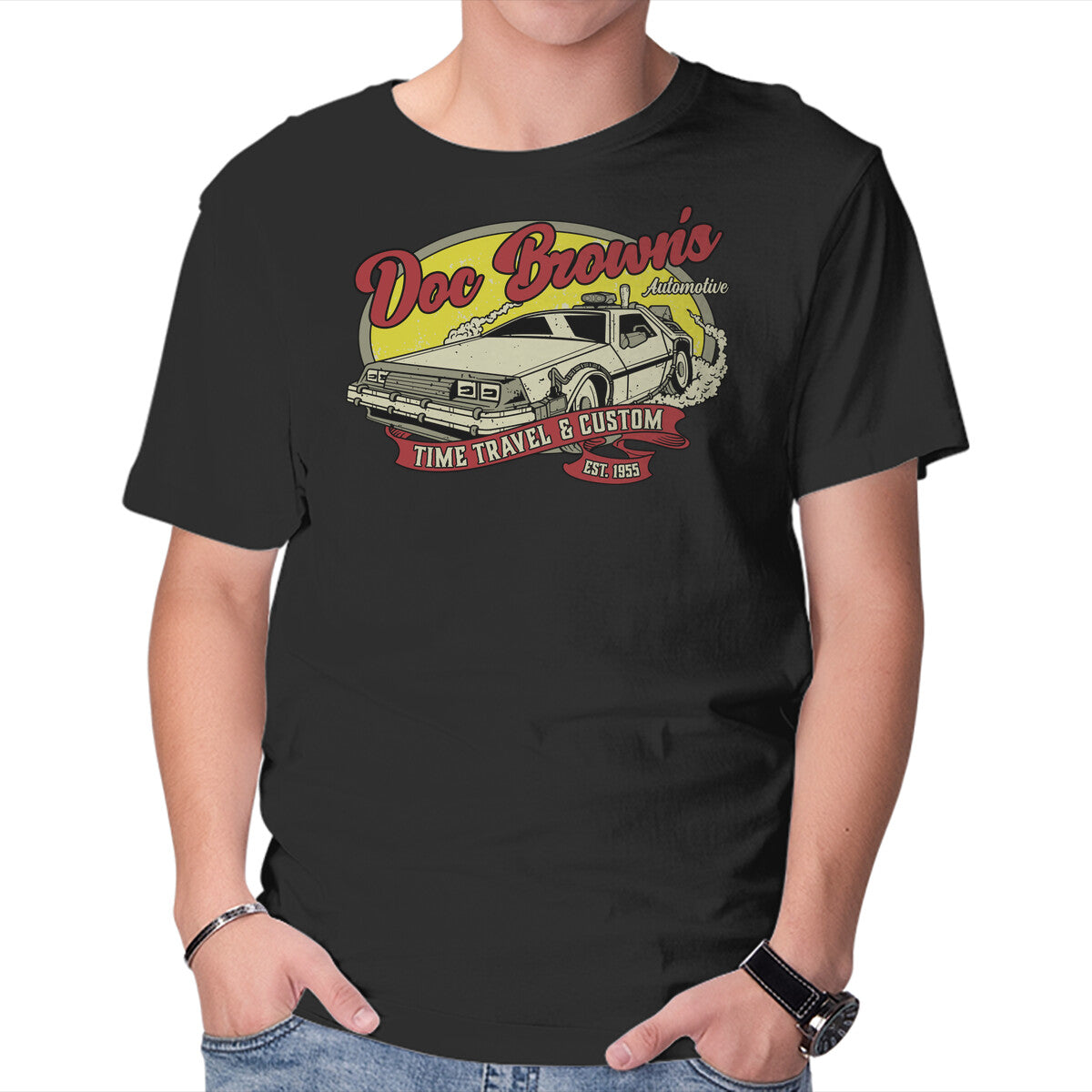 Doc's Automotive – Sci-Fi Graphic T-Shirt in black, product display