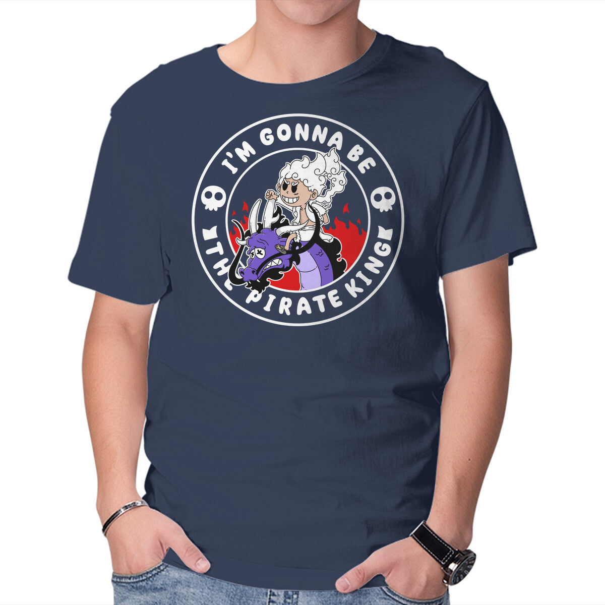 I Am Gonna Be The Pirate King – Anime Graphic T-Shirt in navy, product display