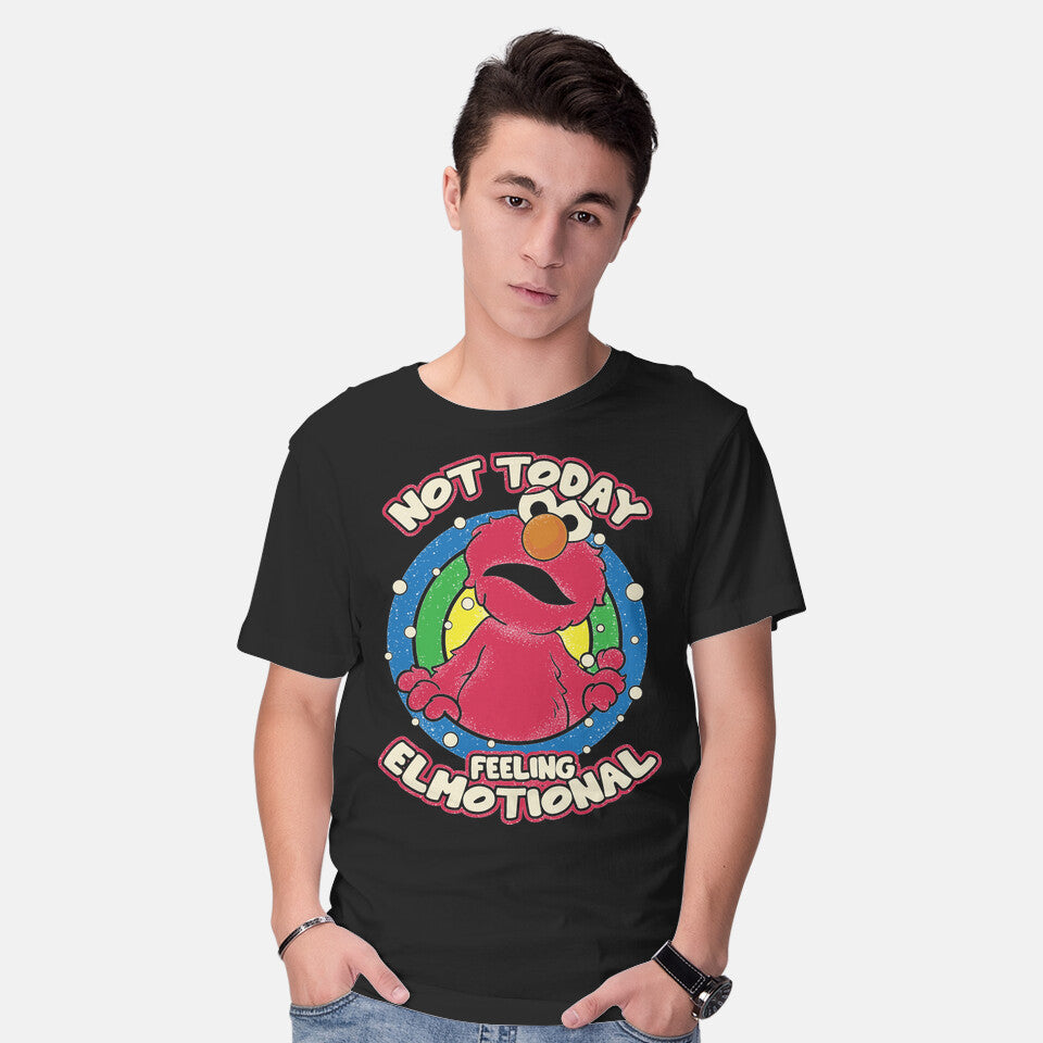 Model wearing black Elmotional – Funny Graphic T-Shirt