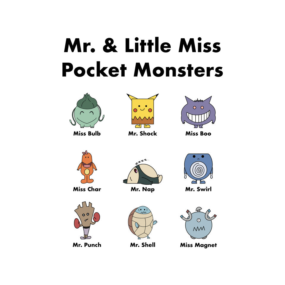 Mr And Little Miss Pocket Monsters – Anime Graphic T-Shirt design artwork for white graphic T-shirt