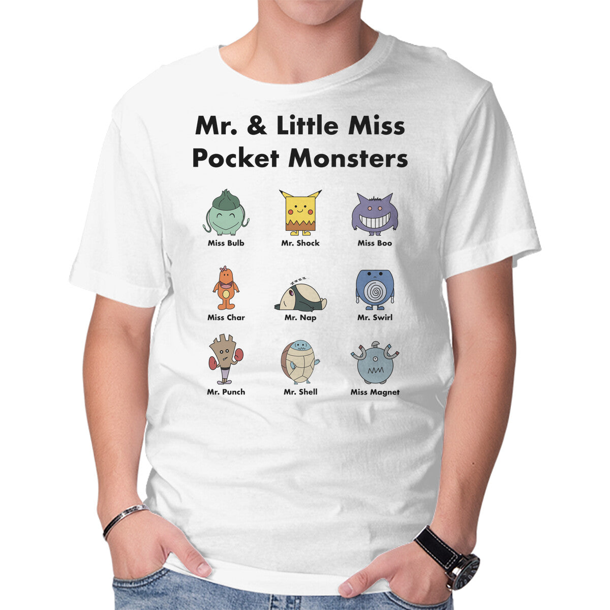 Mr And Little Miss Pocket Monsters – Anime Graphic T-Shirt in white, product display