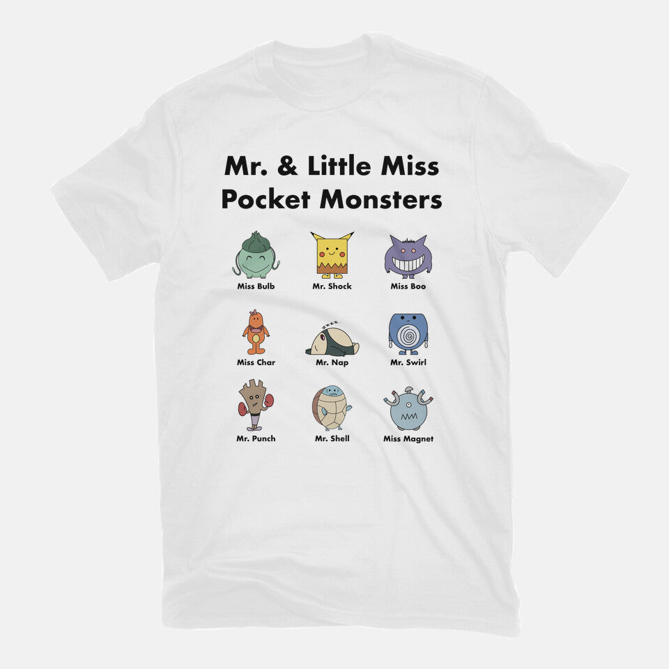 Mr And Little Miss Pocket Monsters – Anime Graphic T-Shirt in white, flat-lay product view