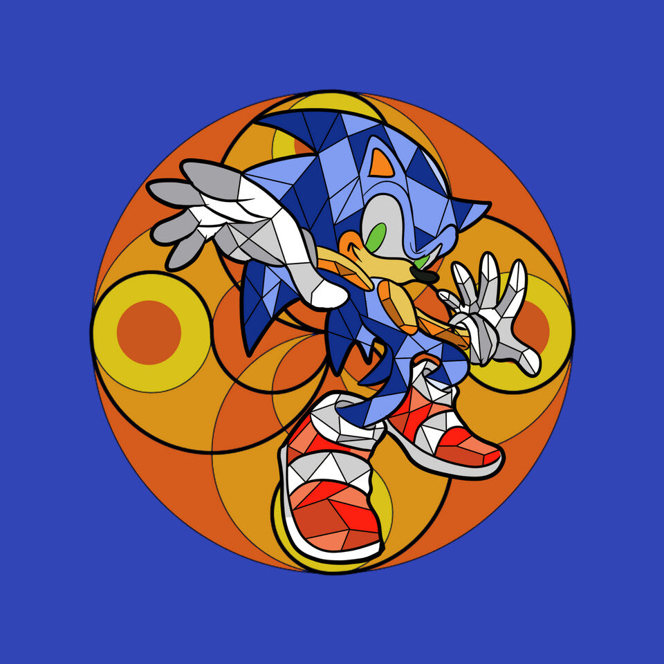 Geometric Runner – Gaming Graphic T-Shirt design artwork for royal blue graphic T-shirt