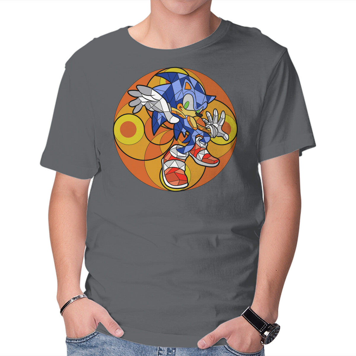 Geometric Runner – Gaming Graphic T-Shirt in charcoal, product display