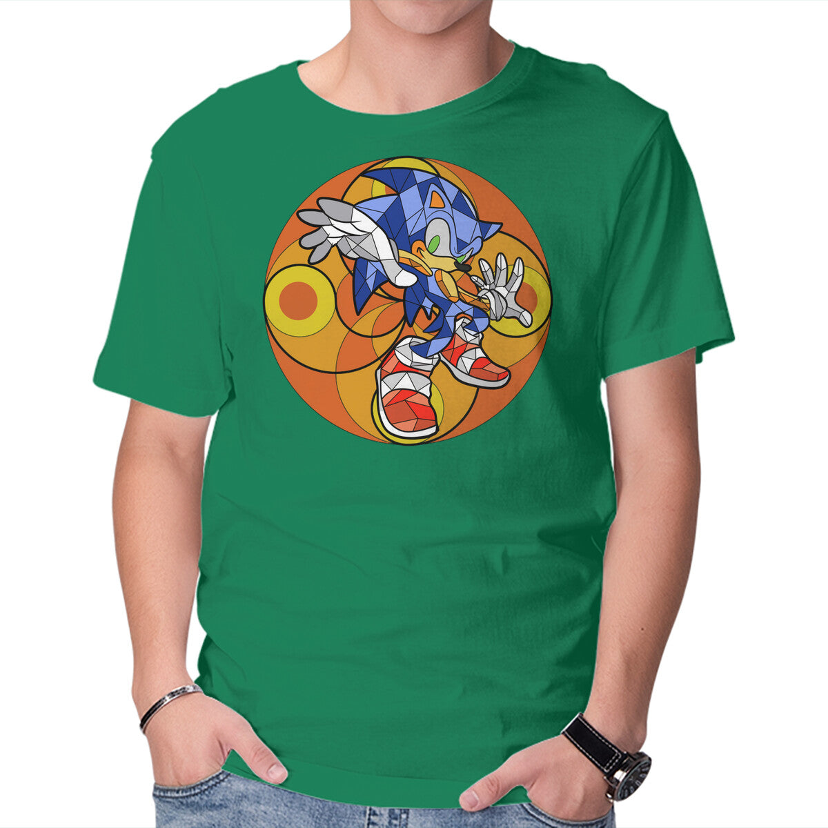 Geometric Runner – Gaming Graphic T-Shirt in green, product display