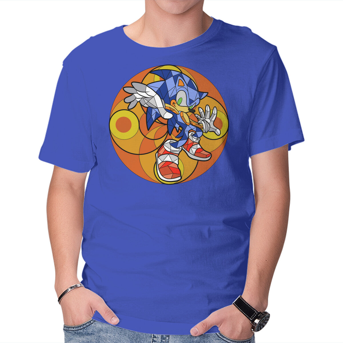 Geometric Runner – Gaming Graphic T-Shirt in royal blue, product display