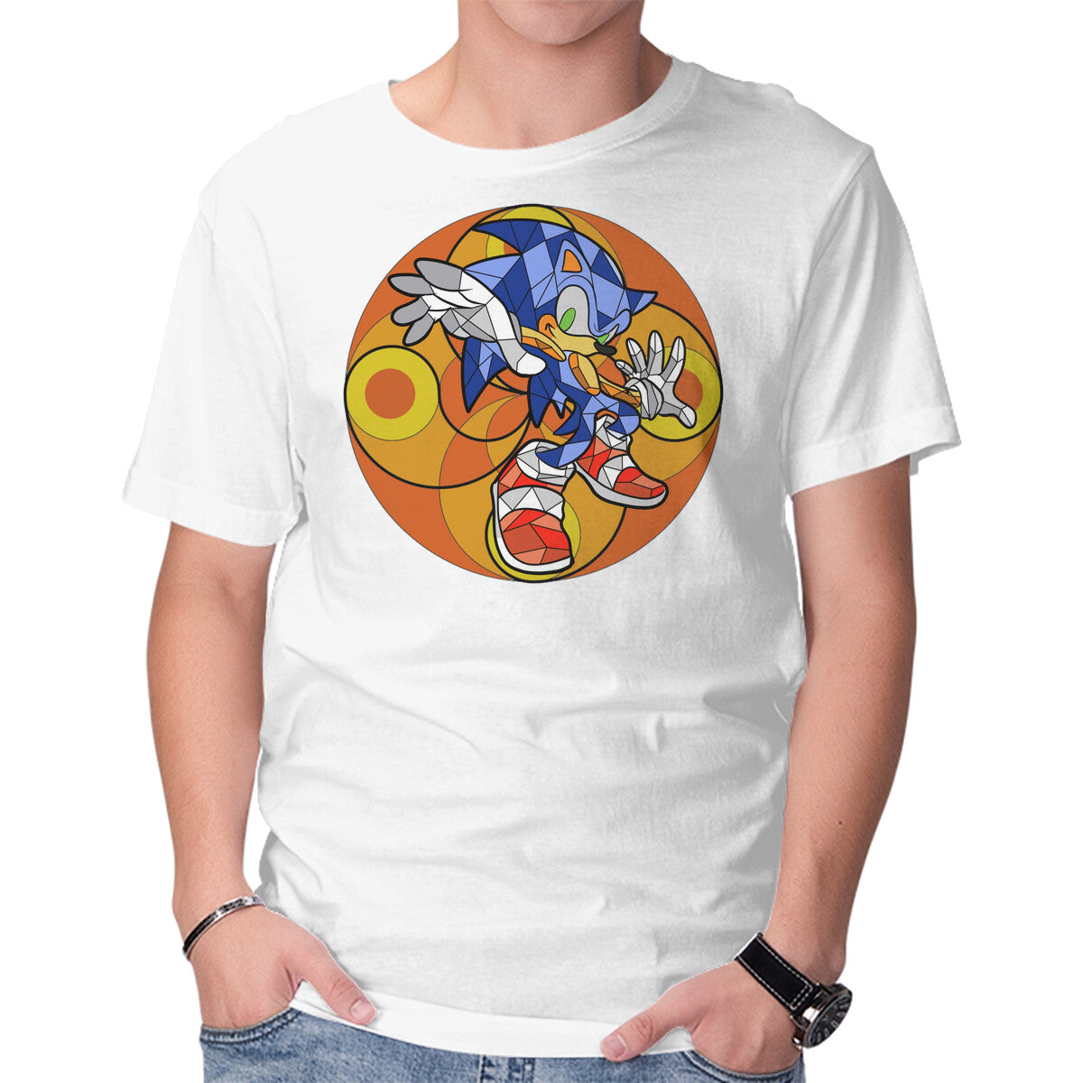 Geometric Runner – Gaming Graphic T-Shirt in white, product display