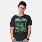 Model wearing black Solid Mario – Gaming Graphic T-Shirt