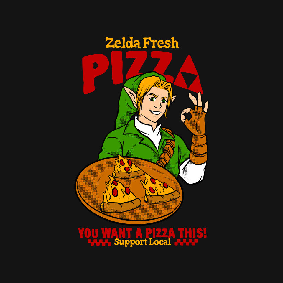 Fresh Pizza – Gaming Graphic T-Shirt design artwork for black graphic T-shirt