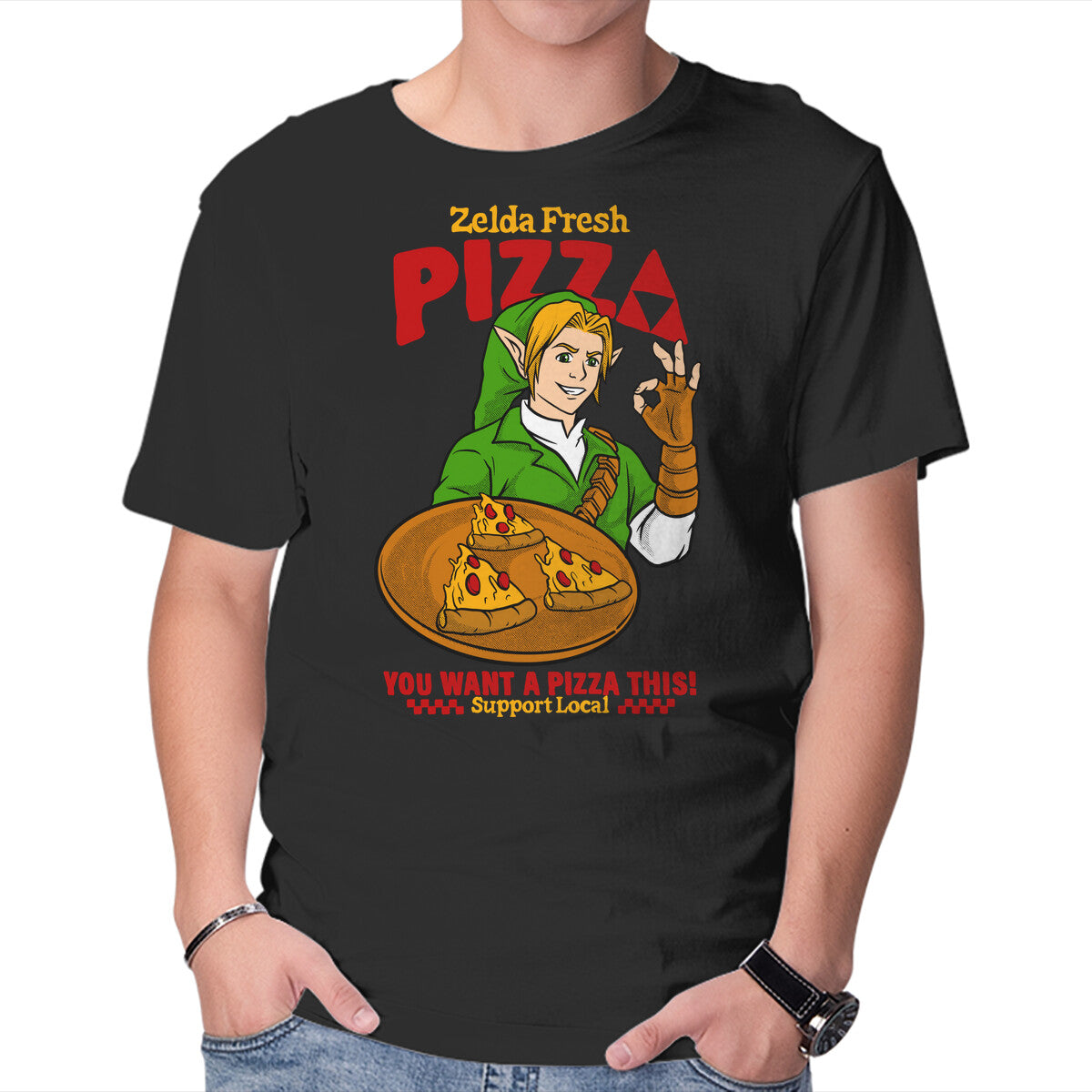 Fresh Pizza – Gaming Graphic T-Shirt in black, product display