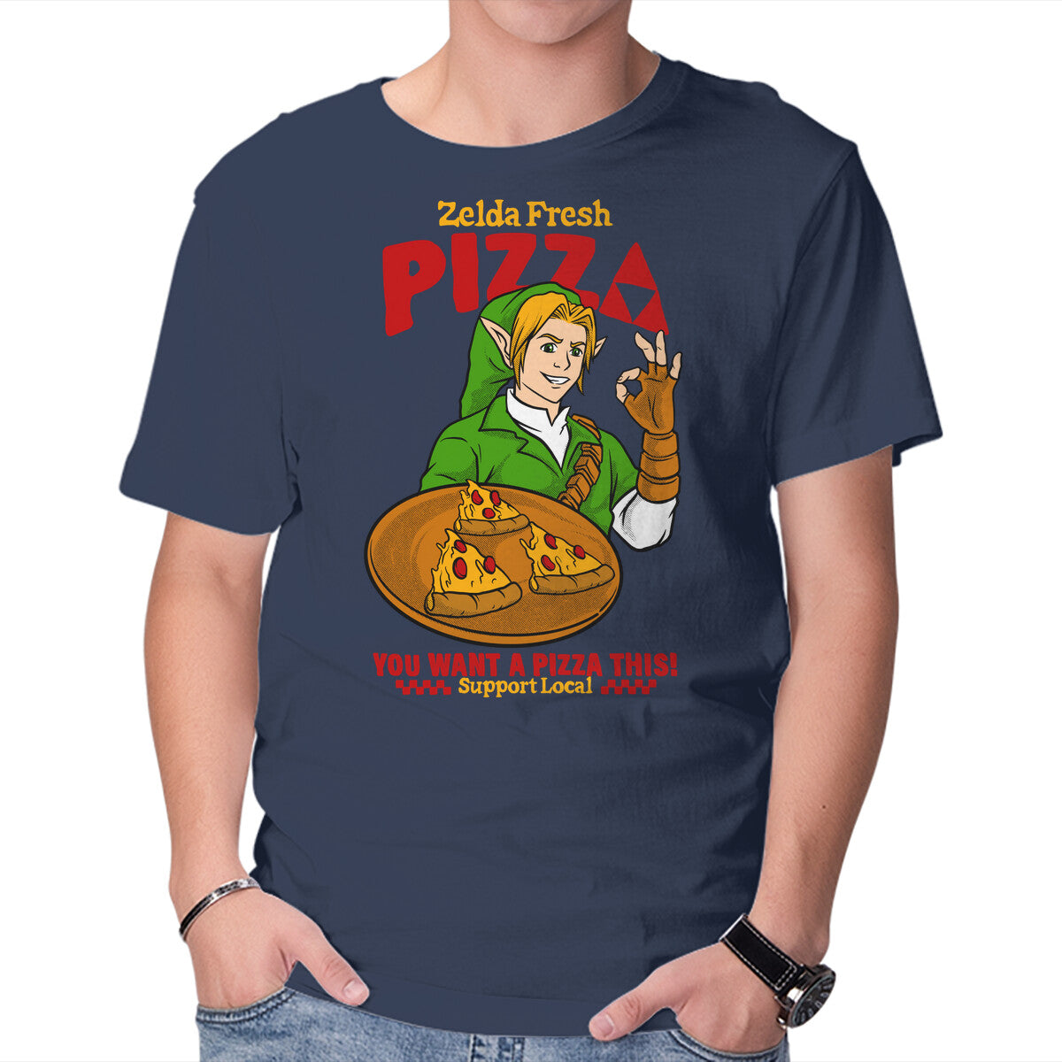 Fresh Pizza – Gaming Graphic T-Shirt in navy, product display
