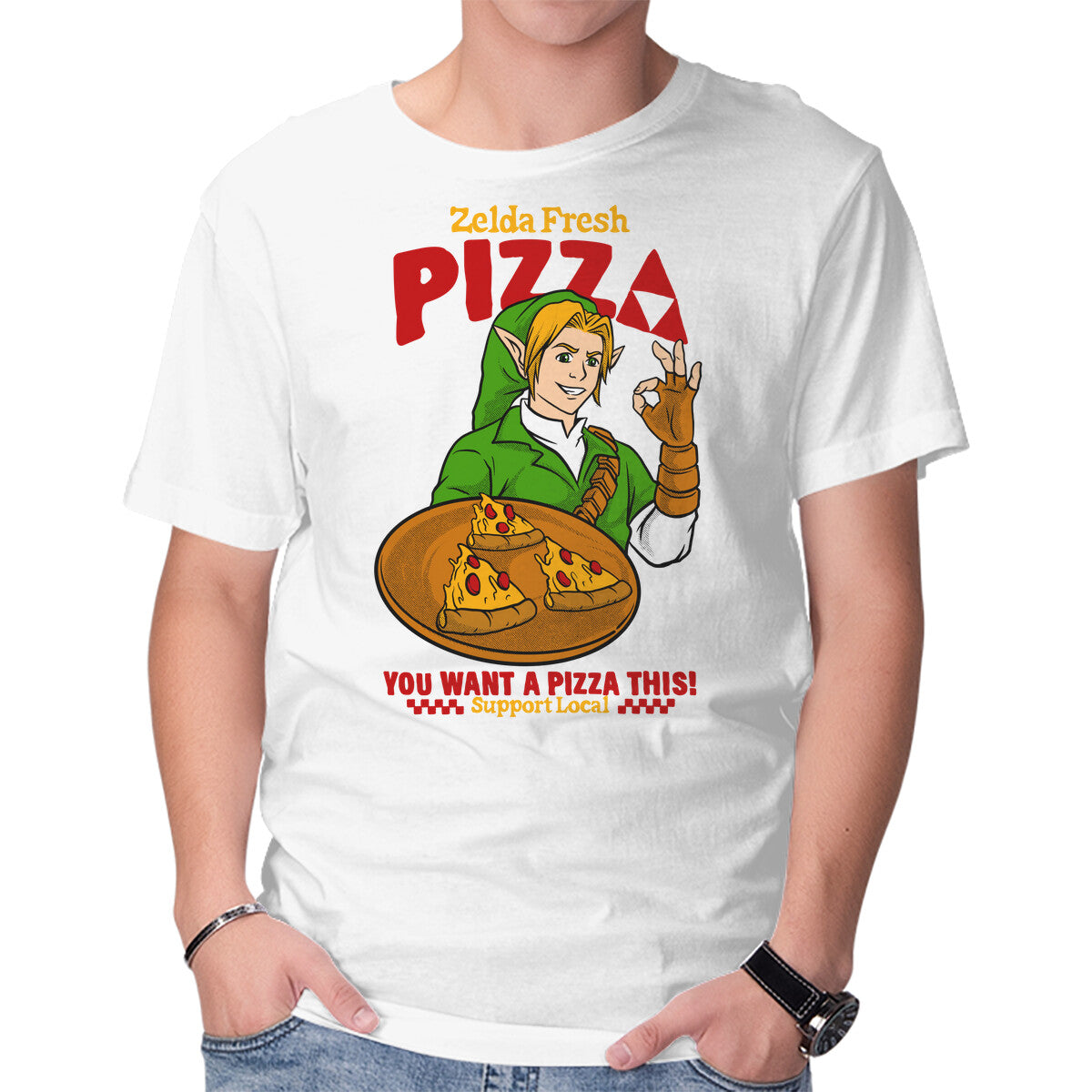 Fresh Pizza – Gaming Graphic T-Shirt in white, product display