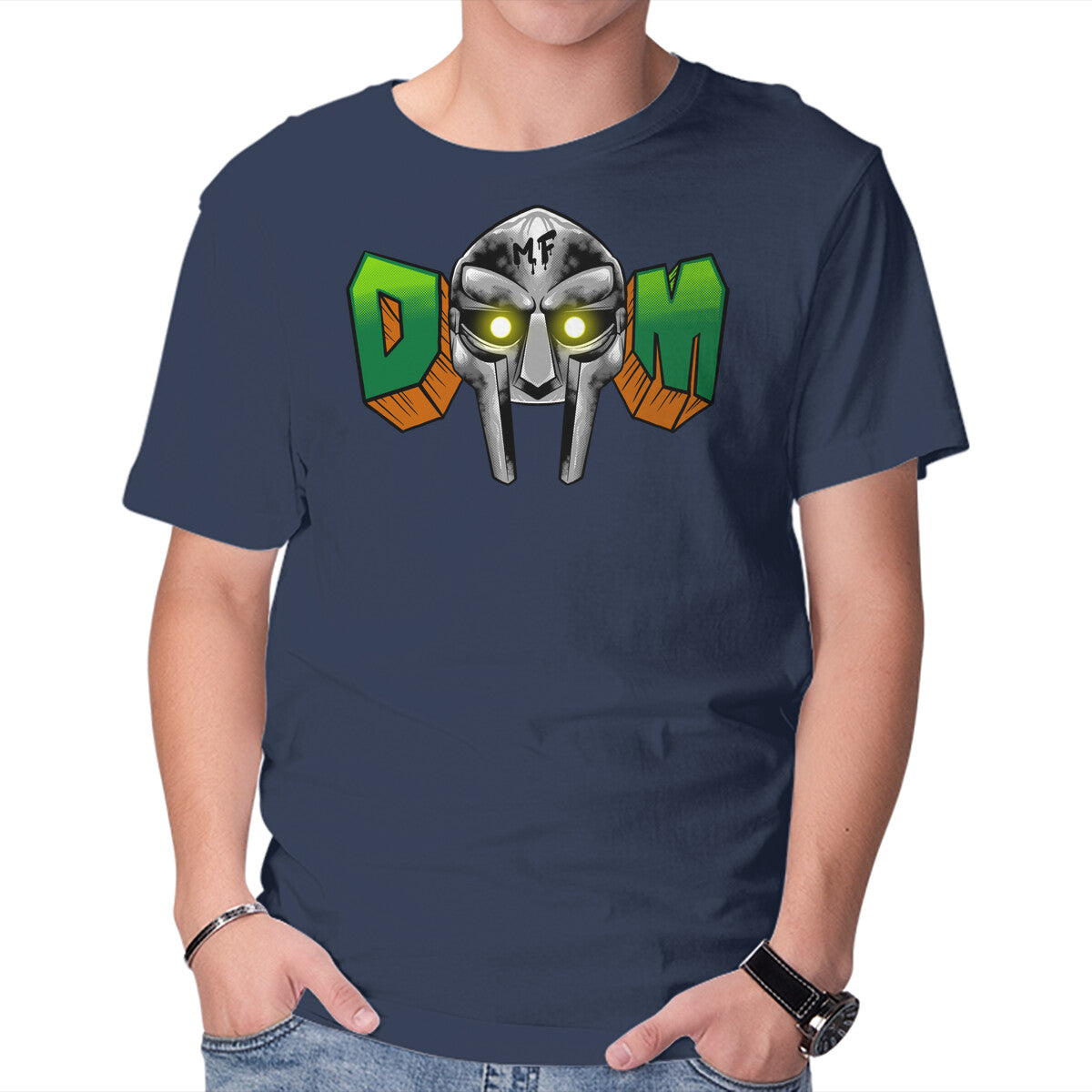 Doom Mask – Gaming Graphic T-Shirt in navy, product display