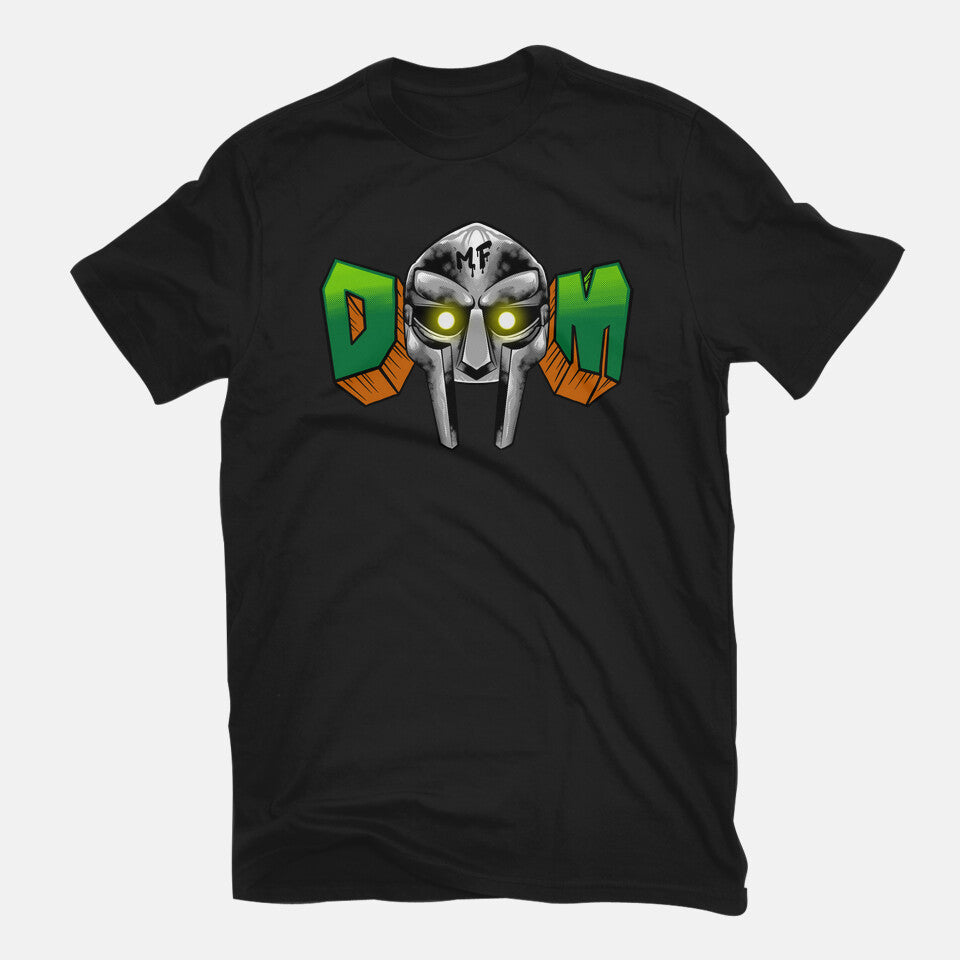 Doom Mask – Gaming Graphic T-Shirt in black, flat-lay product view