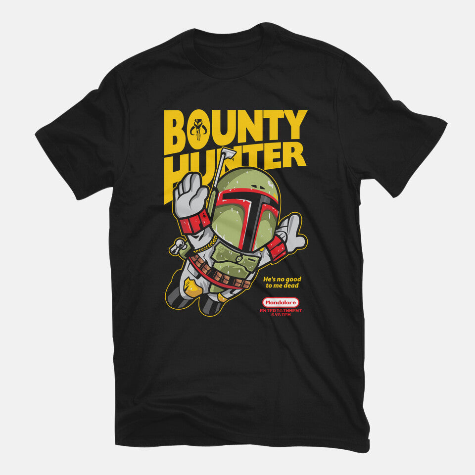 Super Hunter – Sci-Fi Graphic T-Shirt in black, flat-lay product view