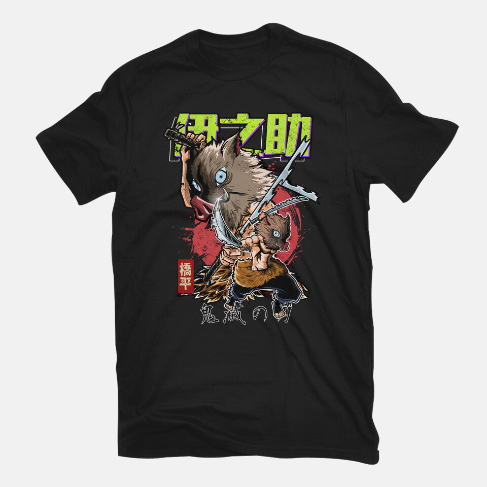 The Inosuke Blades – Anime Graphic T-Shirt in black, flat-lay product view