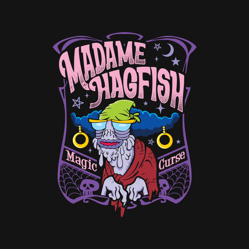 Madame Hagfish – Funny Graphic T-Shirt design artwork for black graphic T-shirt
