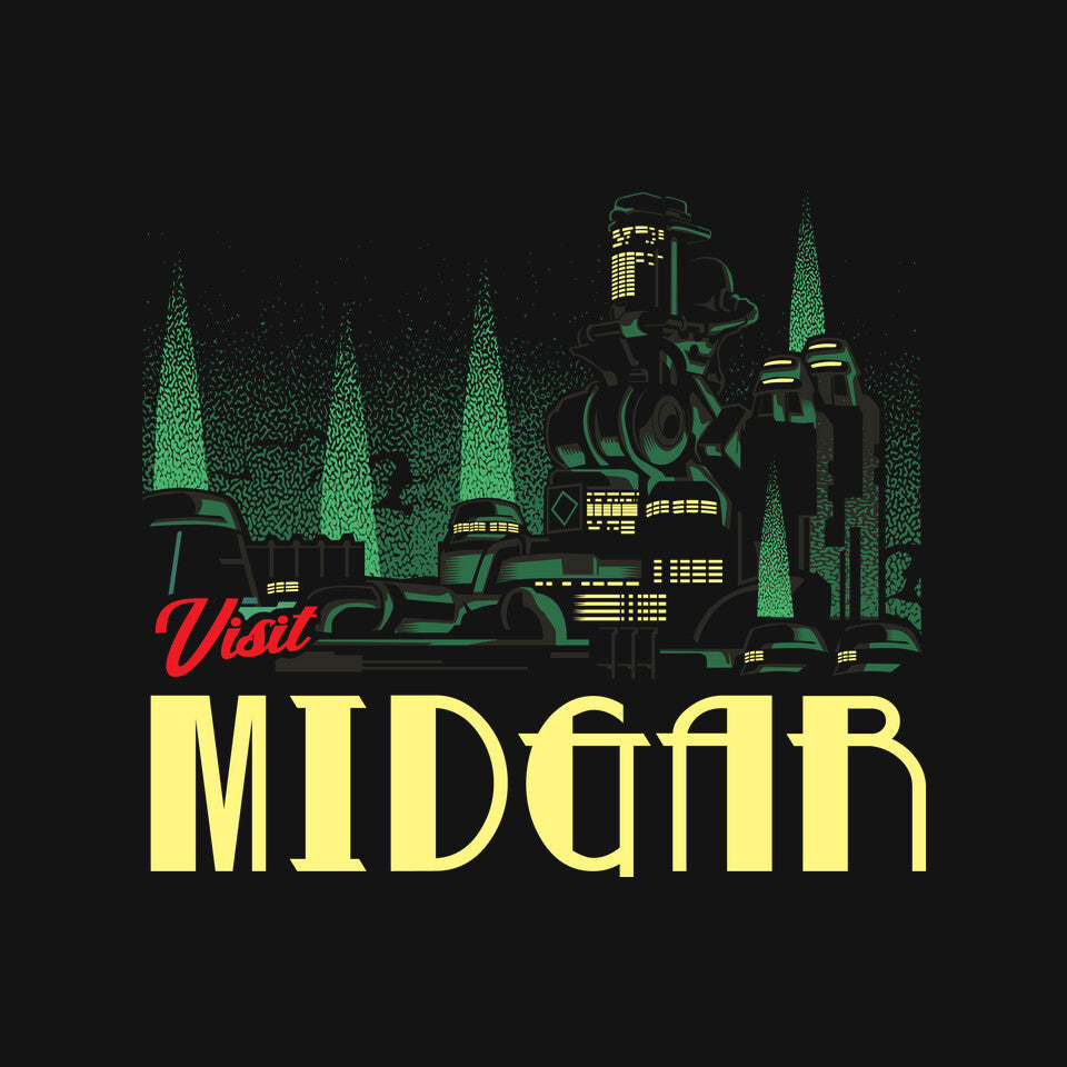 Visit Midgar – Gaming Graphic T-Shirt design artwork for black graphic T-shirt