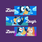 Live Laugh Love Bluey – Dog Graphic T-Shirt design artwork for purple graphic T-shirt