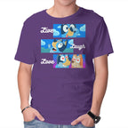 Live Laugh Love Bluey – Dog Graphic T-Shirt in purple, product display