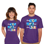 Model wearing purple Live Laugh Love Bluey – Dog Graphic T-Shirt